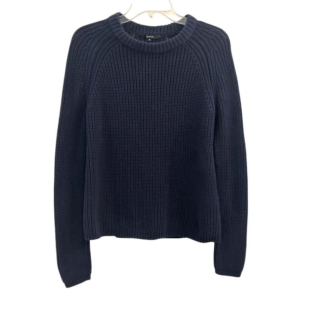 Quince Navy Blue 100% Organic Cotton Chunky Knit Raglan Sweater Small